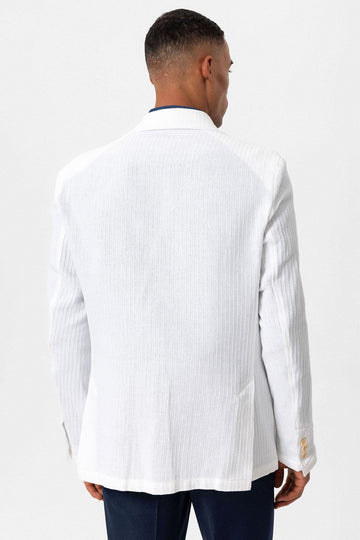 Men's Ecru Pocketed Plain Blazer Jacket - Wessi