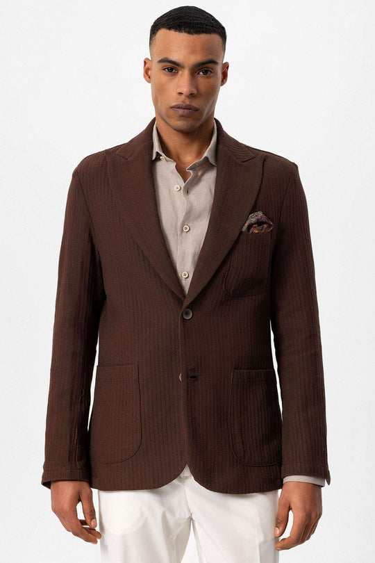Giacca blazer tinta unita marrone con tasche da uomo - Wessi
