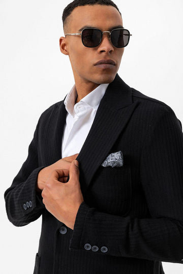 Men's Black Pocketed Plain Blazer Jacket - Wessi