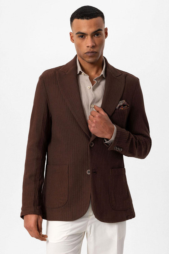 Giacca blazer tinta unita marrone con tasche da uomo - Wessi