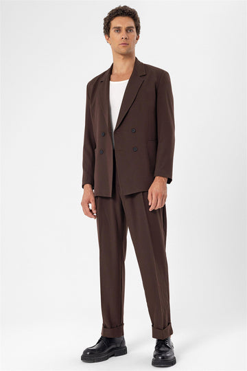 Veste Blazer Homme Marron Double Boutonnage avec Poche Sac - Wessi