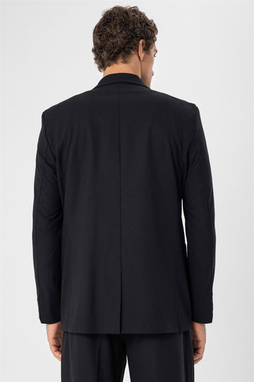 سترة سوداء مزدوجة الصدر للرجال مع جيب حقيبة - ويسي