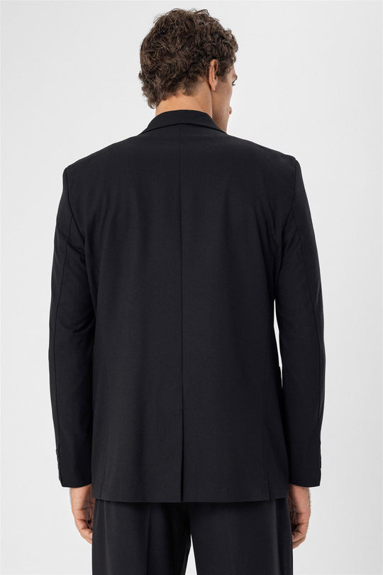 سترة سوداء مزدوجة الصدر للرجال مع جيب حقيبة - ويسي