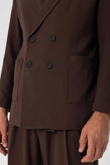 Veste Blazer Homme Marron Double Boutonnage avec Poche Sac - Wessi