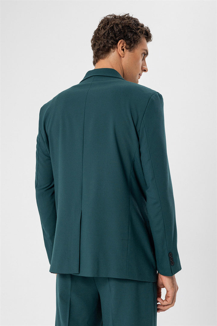 Men's Green Double Breasted  Blazer Jacket with Bag Pocket - Wessi