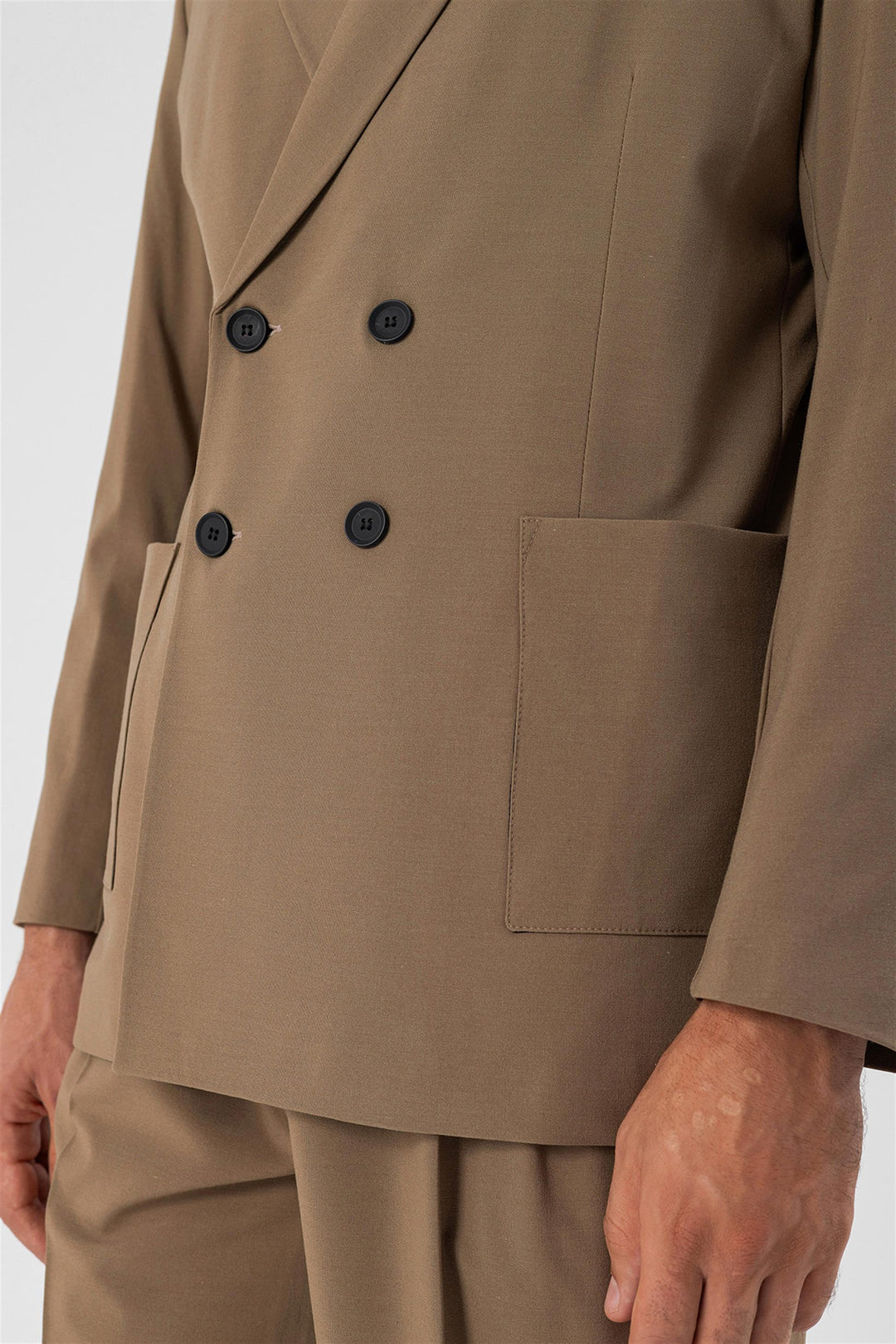 Men's Camel Double Breasted  Blazer Jacket with Bag Pocket - Wessi
