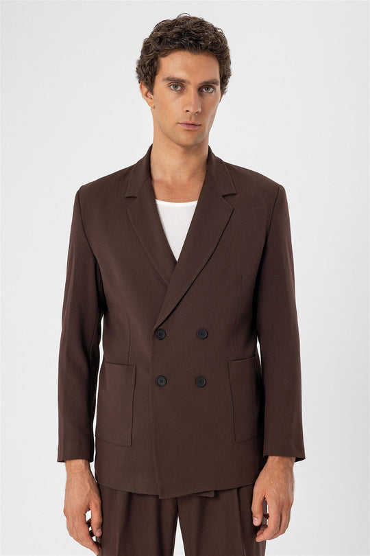 Veste Blazer Homme Marron Double Boutonnage avec Poche Sac - Wessi