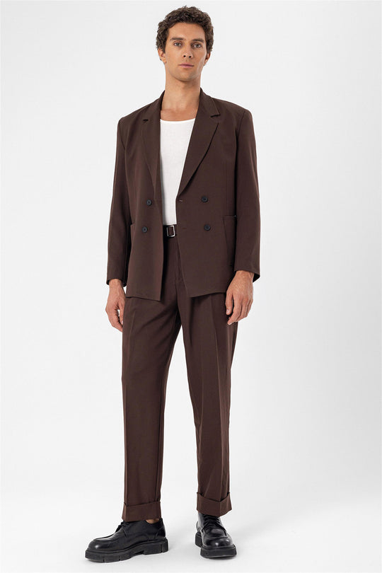 Veste Blazer Homme Marron Double Boutonnage avec Poche Sac - Wessi