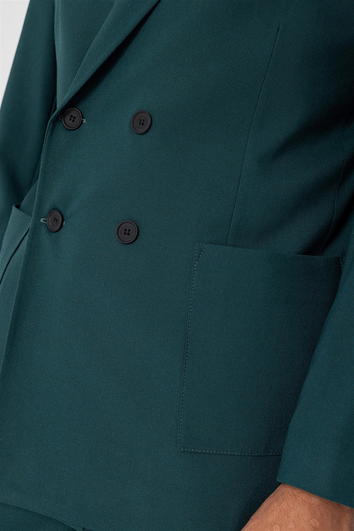 Men's Green Double Breasted  Blazer Jacket with Bag Pocket - Wessi