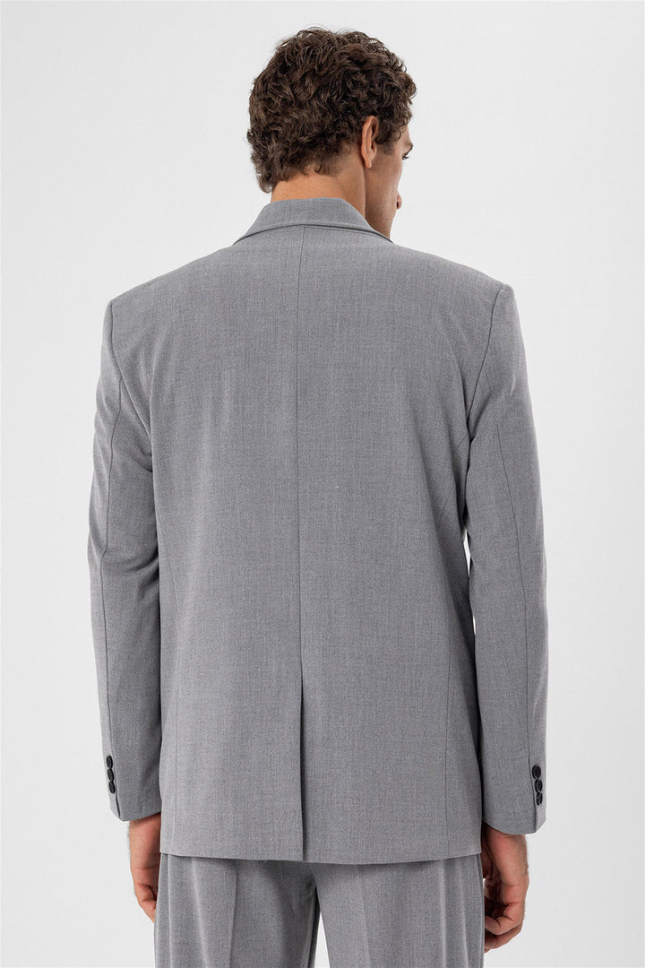 Men's Grey Double Breasted  Blazer Jacket with Bag Pocket - Wessi
