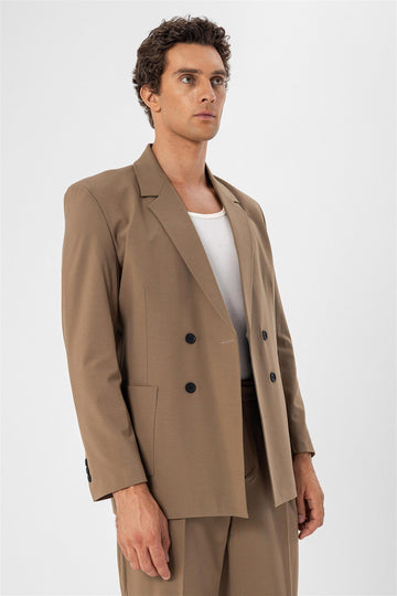 Veste Blazer Homme Camel Double Boutonnage avec Poche Sac - Wessi