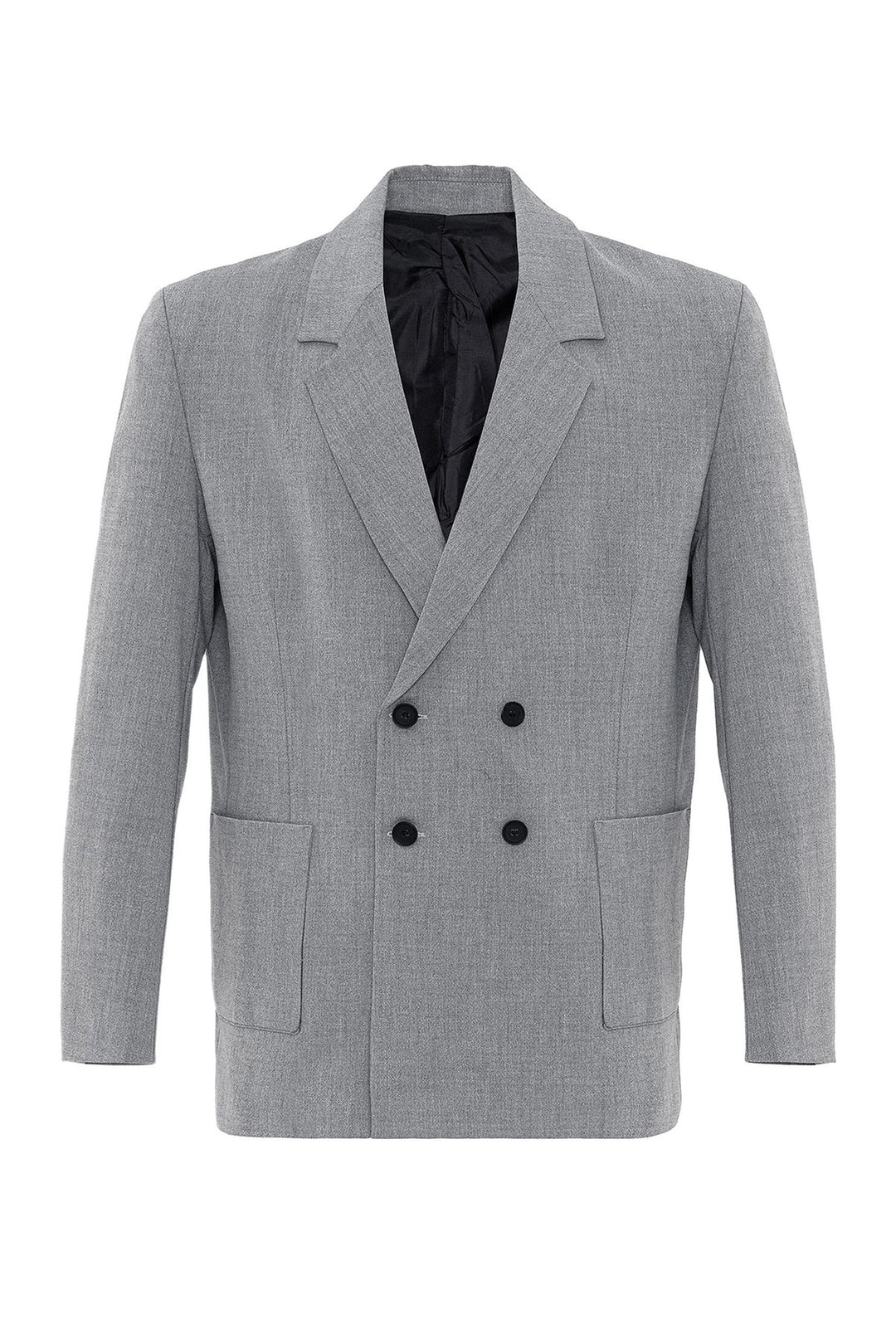 Men's Grey Double Breasted  Blazer Jacket with Bag Pocket - Wessi