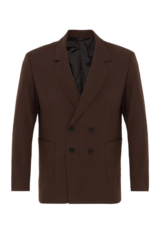 Veste Blazer Homme Marron Double Boutonnage avec Poche Sac - Wessi
