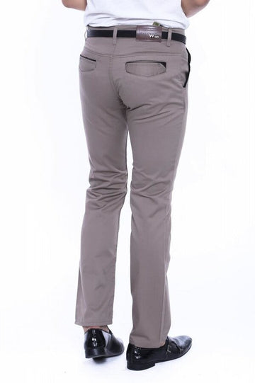 Pantalones Hombre Bolsillos Ribeteados Lisos Slim Fit Beige - Wessi