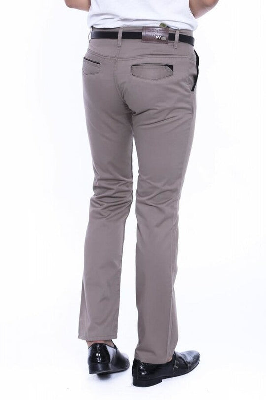 Pantalones Hombre Bolsillos Ribeteados Lisos Slim Fit Beige - Wessi