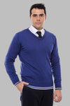 Dark Blue V Neck Slim Fit Sweater - Wessi