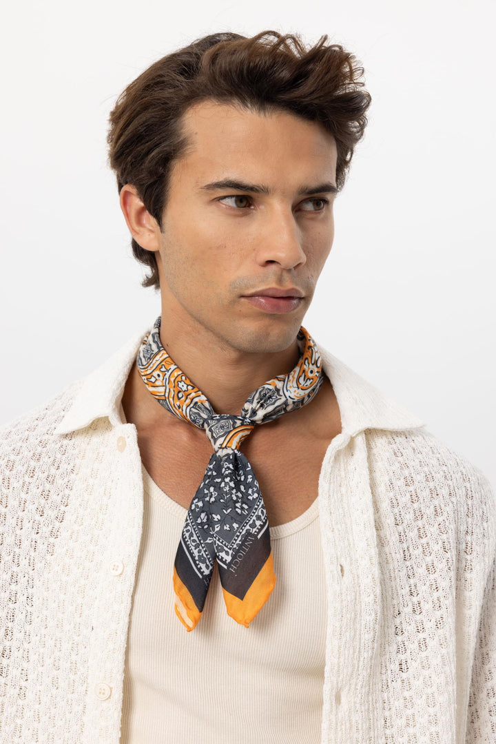 Echarpe Homme Orange à Motifs Ethnique - Wessi