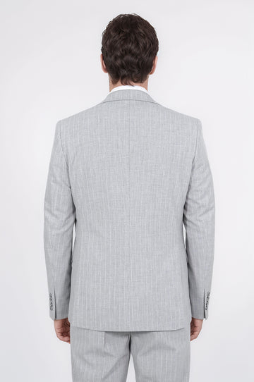 Pinstripe Single Button with Vested Light Grey Mens Suit - Wessi