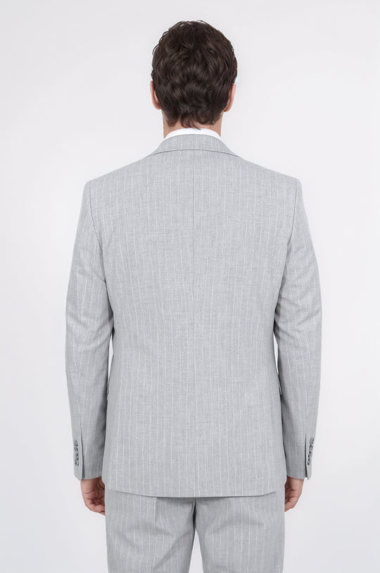 Pinstripe Single Button with Vested Light Grey Mens Suit - Wessi