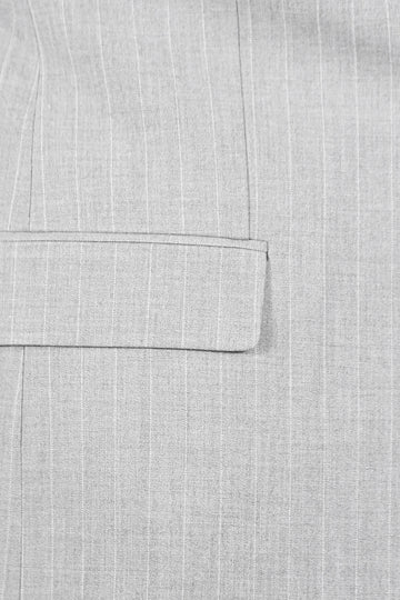 Pinstripe Single Button with Vested Light Grey Mens Suit - Wessi