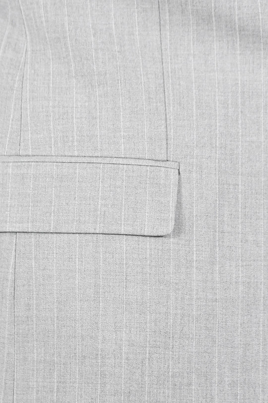 Pinstripe Single Button with Vested Light Grey Mens Suit - Wessi