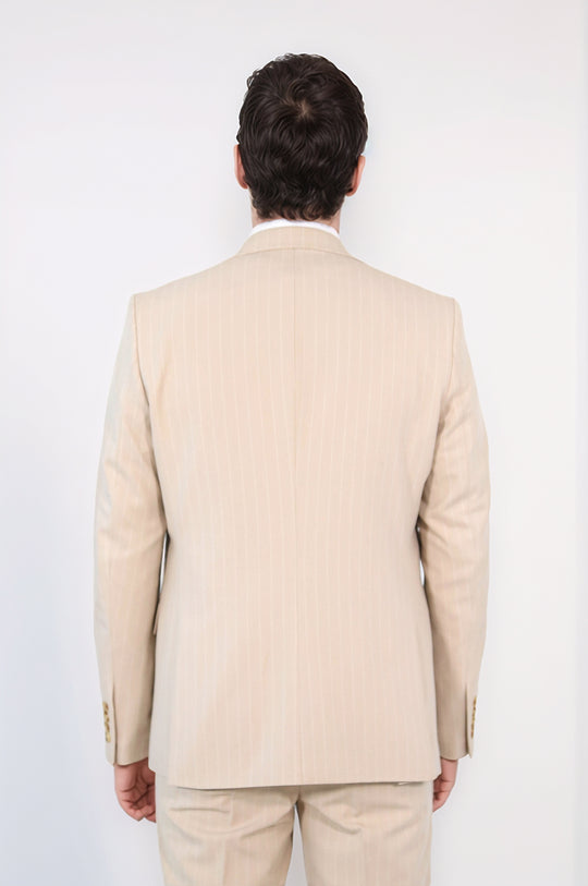 Pinstripe Single Button with Vested Cream Mens Suit - Wessi