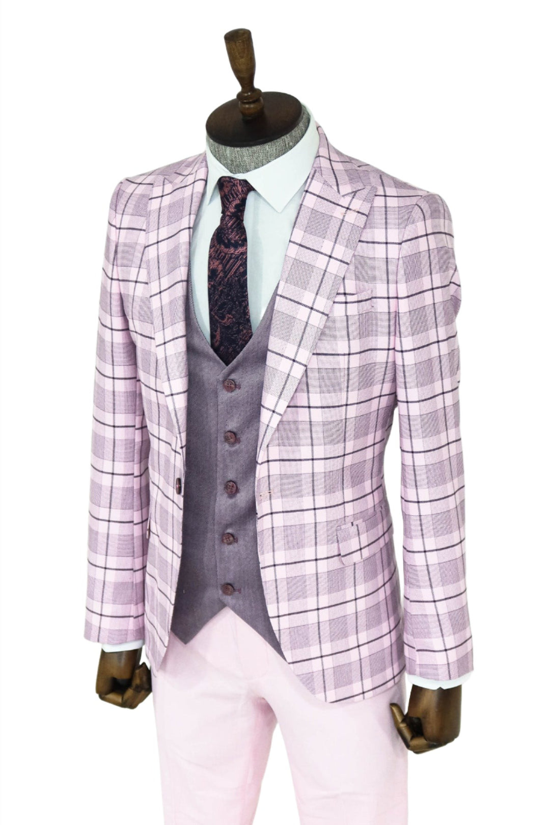 Checked Slim Fit Pink Men Suit and Shirt Combination - Wessi