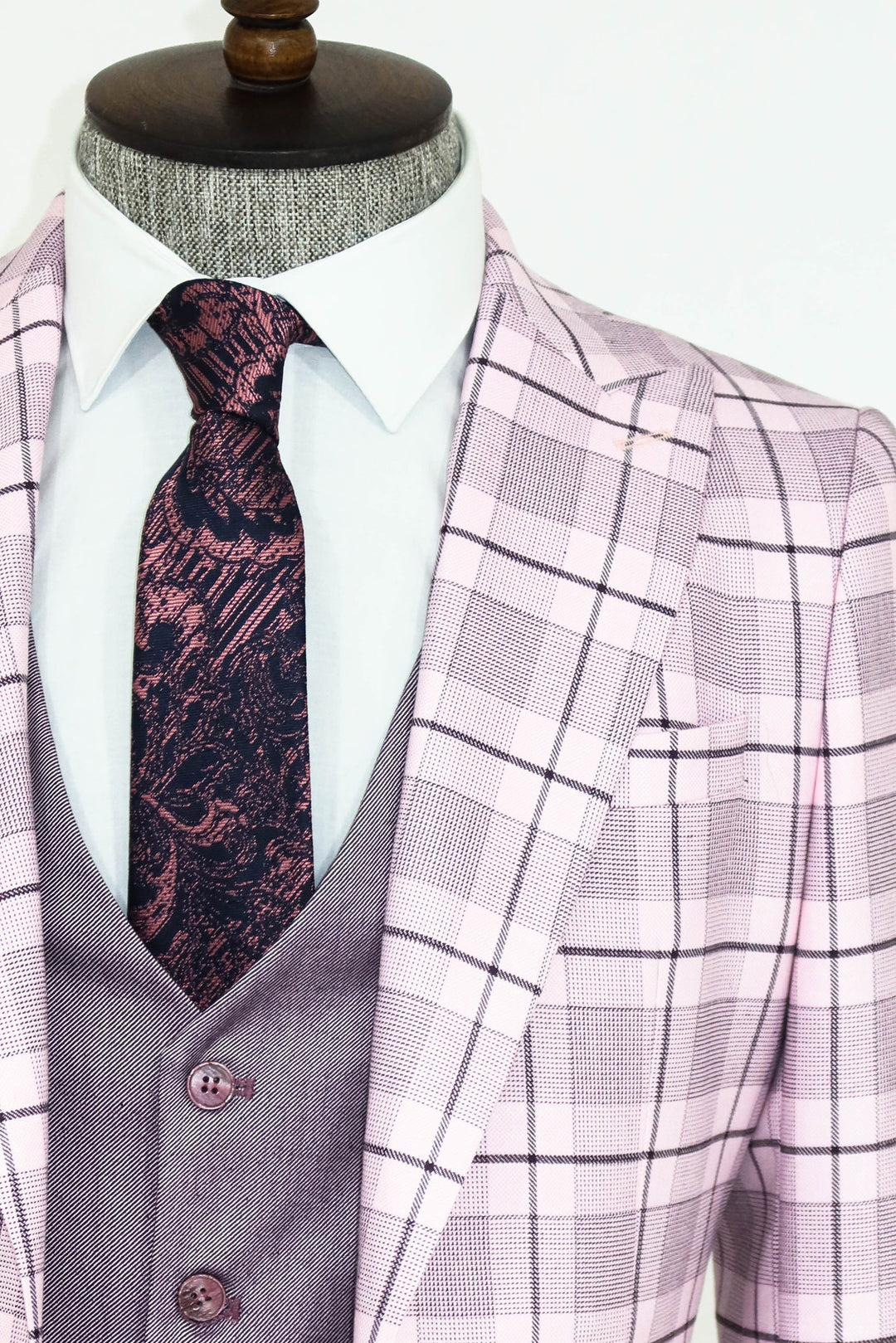 Checked Slim Fit Pink Men Suit and Shirt Combination - Wessi