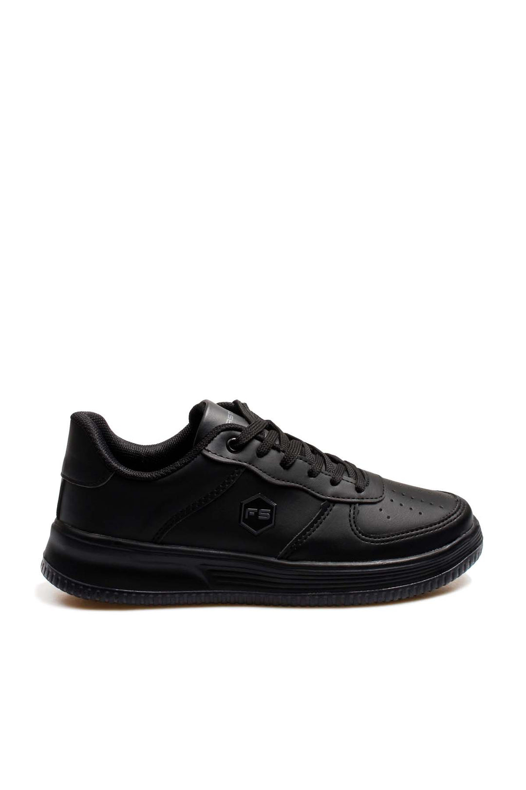 Men's Black Leather Low-Top Sneakers with Perforated Design - Wessi