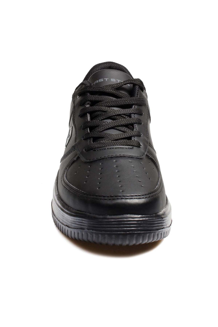 Men's Black Leather Low-Top Sneakers with Perforated Design - Wessi
