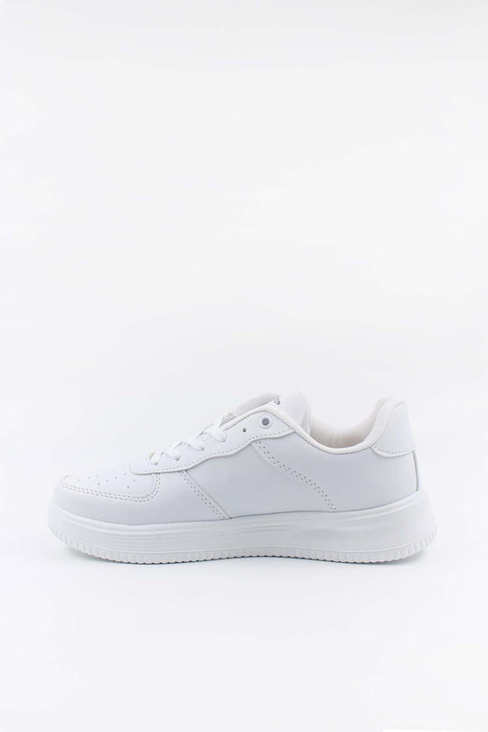 Men's All-White Leather Low-Top Sneakers with Perforated Details - Wessi