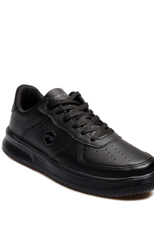 Men's Black Leather Low-Top Sneakers with Perforated Design - Wessi