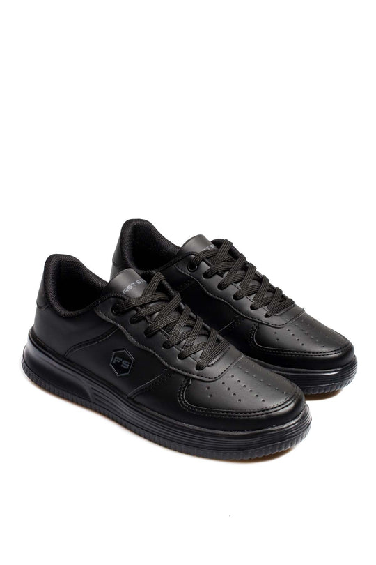 Men's Black Leather Low-Top Sneakers with Perforated Design - Wessi