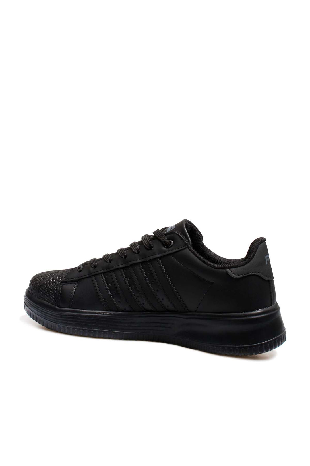 Men's All-Black Leather Low-Top Sneakers with Textured Toe - Wessi