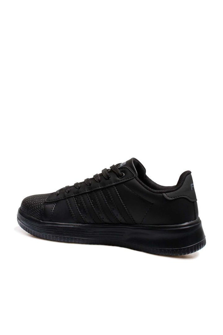 Men's All-Black Leather Low-Top Sneakers with Textured Toe - Wessi