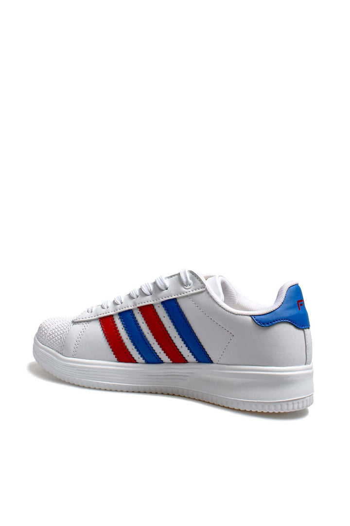 Men's White Leather Sneakers with Patriotic Stripe Details - Wessi