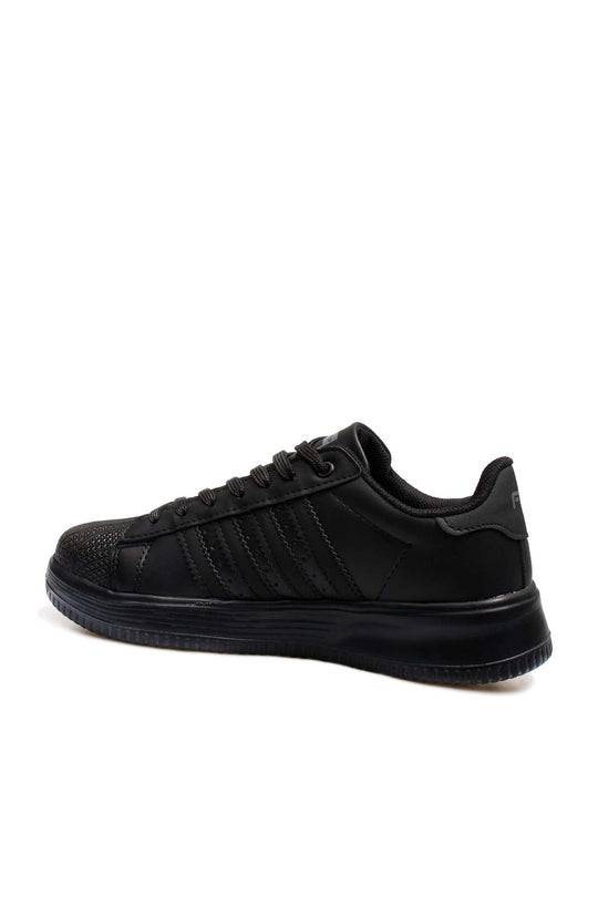 حذاء رياضي رجالي مصنوع من الجلد باللون الأسود بالكامل مع مقدمة مزخرفة - Wessi