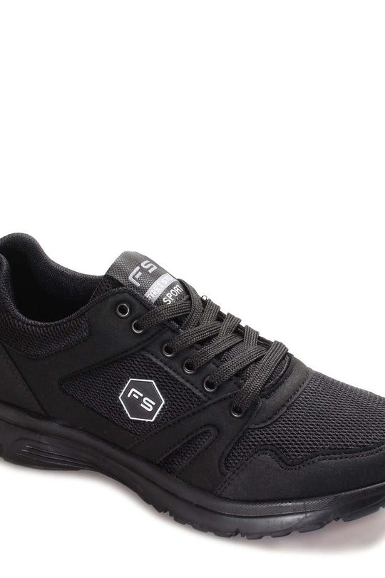 Men's All-Black Athletic Sneakers with Mesh Panels - Wessi