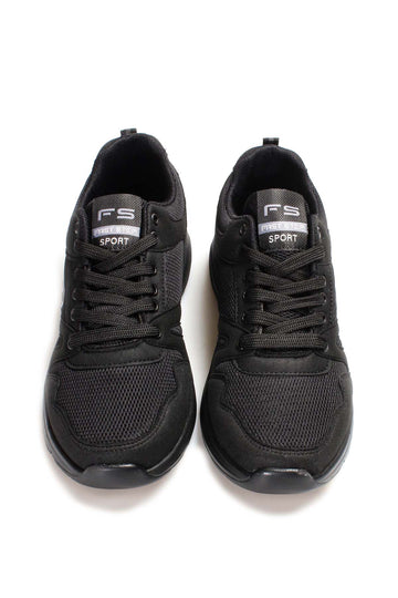 Men's All-Black Athletic Sneakers with Mesh Panels - Wessi