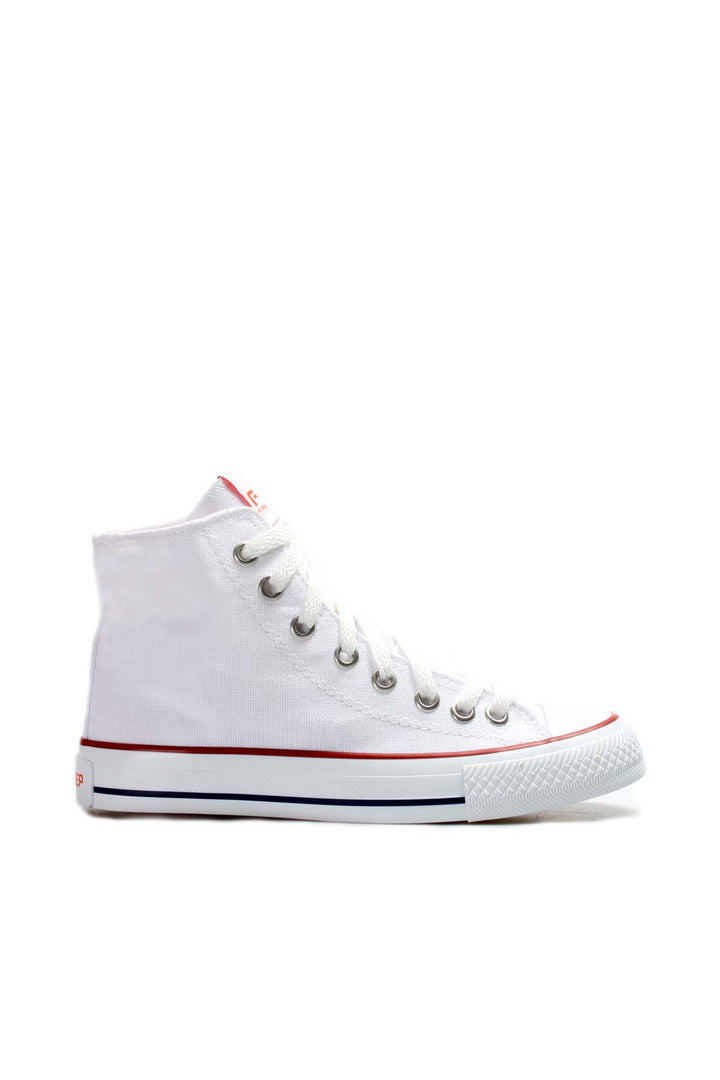 Men's White High-Top Canvas Sneakers with Red Stripe Detail - Wessi