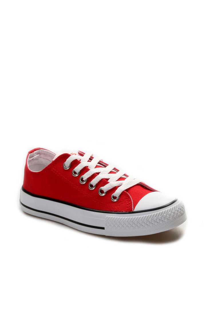Men's Red Canvas Low-Top Sneakers with White Laces - Wessi