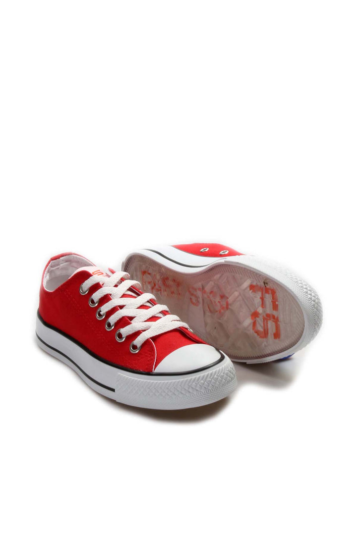 Men's Red Canvas Low-Top Sneakers with White Laces - Wessi