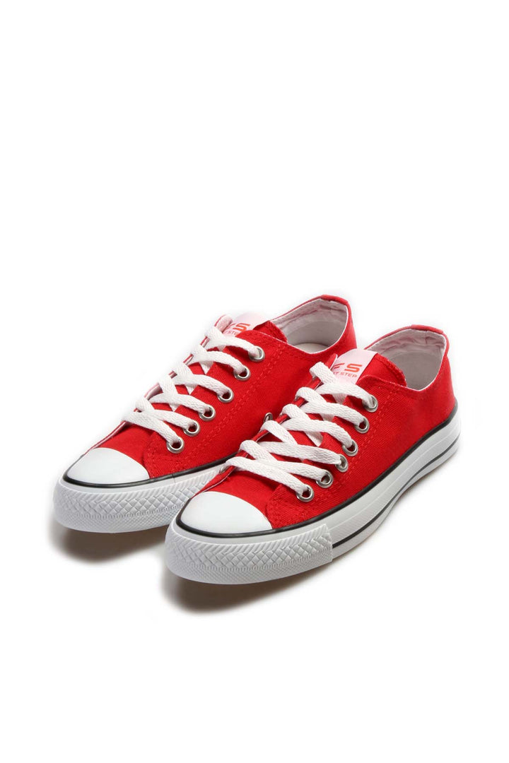 Men's Red Canvas Low-Top Sneakers with White Laces - Wessi