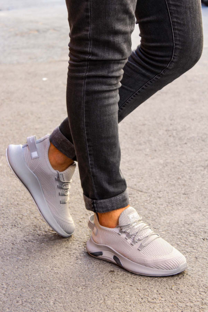 Men's Light Gray Knit Sneakers with Cushioned Sole - Wessi
