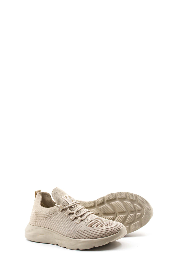 Men's Beige Knit Sneakers with Cushioned Sole - Wessi