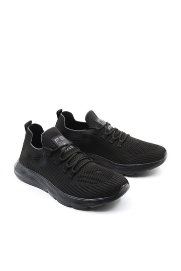 Men's All-Black Knit Sneakers with Flexible Sole - Wessi