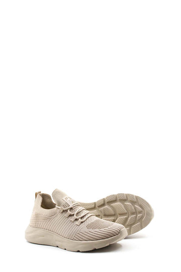 Men's Beige Knit Sneakers with Cushioned Sole - Wessi