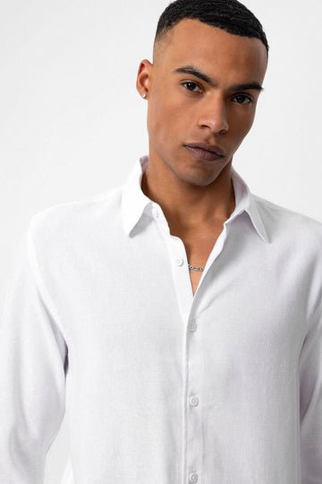 Chemise en Lin Blanche à Manches Longues pour Homme - Wessi