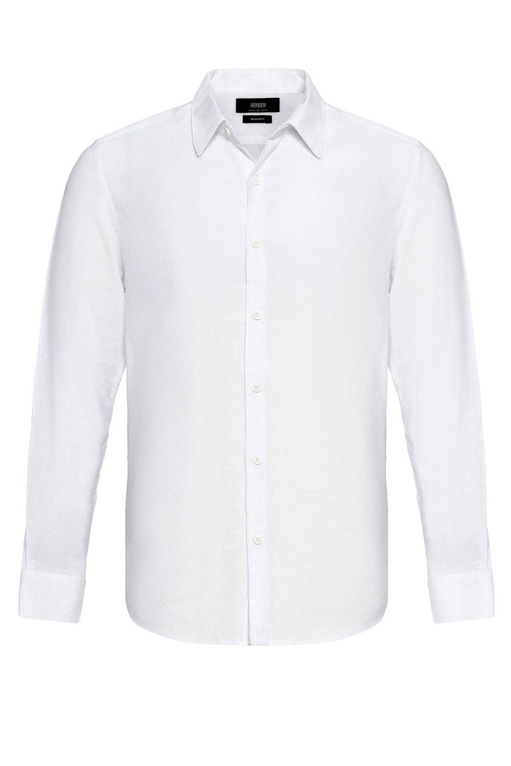 Men's White Long Sleeve Linen Shirt - Wessi