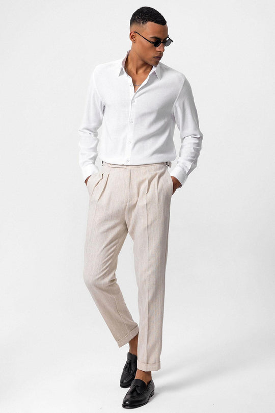 Chemise en Lin Blanche à Manches Longues pour Homme - Wessi